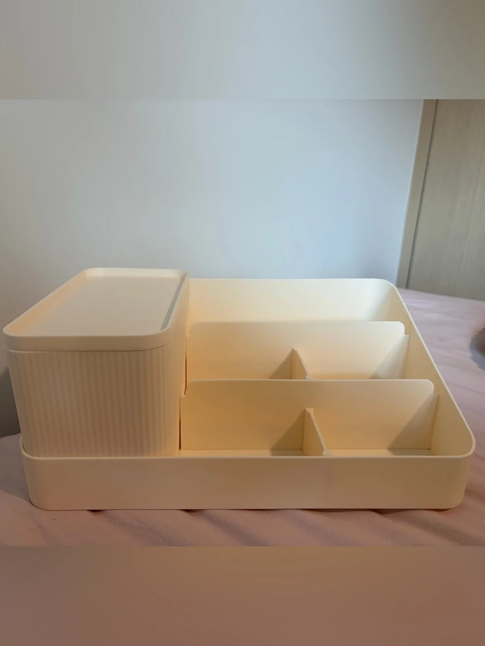 Neutral Cream Desktop Organizer Tray with Lid - Brand:
